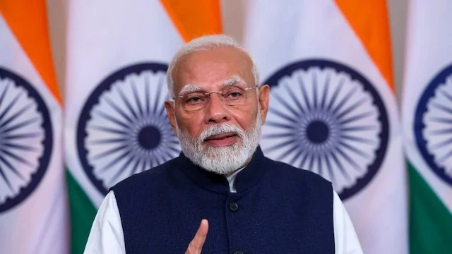 Narendra Modi with the Indian national flag