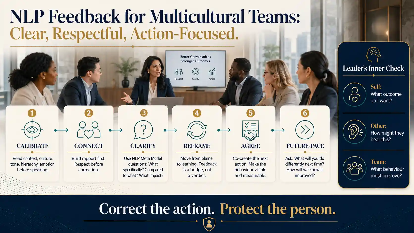 A manager calmly mediating a conversation between two team members from different cultures